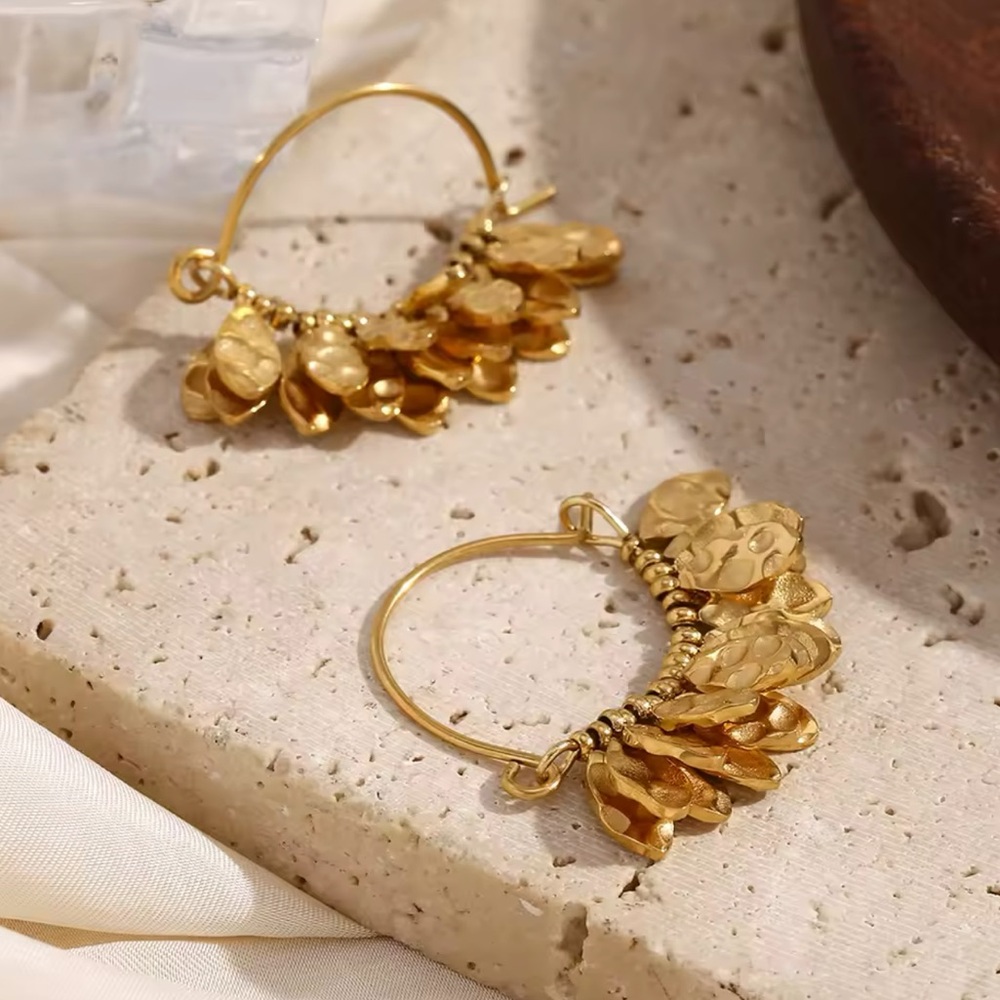 ◾️18k Gold Plated Bohemian Style Leaves Hammered Texture  Earrings